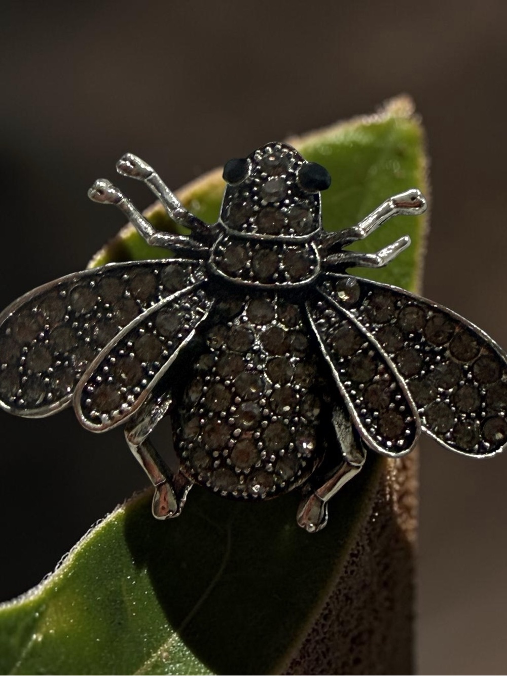 Bee Brooch with Black Rhinestones